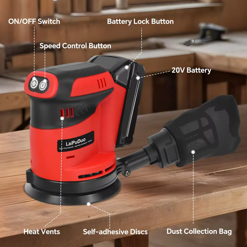Ponceuse orbitale aléatoire sans fil portable compatible avec les batteries Makita/Milwaukee 18V