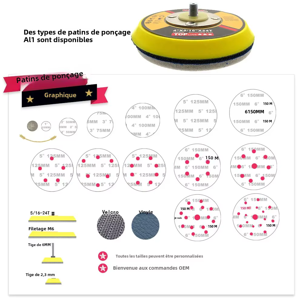 VIBRATITE 1-6 pouces DA tampon de ponçage ponceuse support M6 & 5/16 "-24 filetage crochet et boucle abrasif outils électriques accessoires 1 pièces