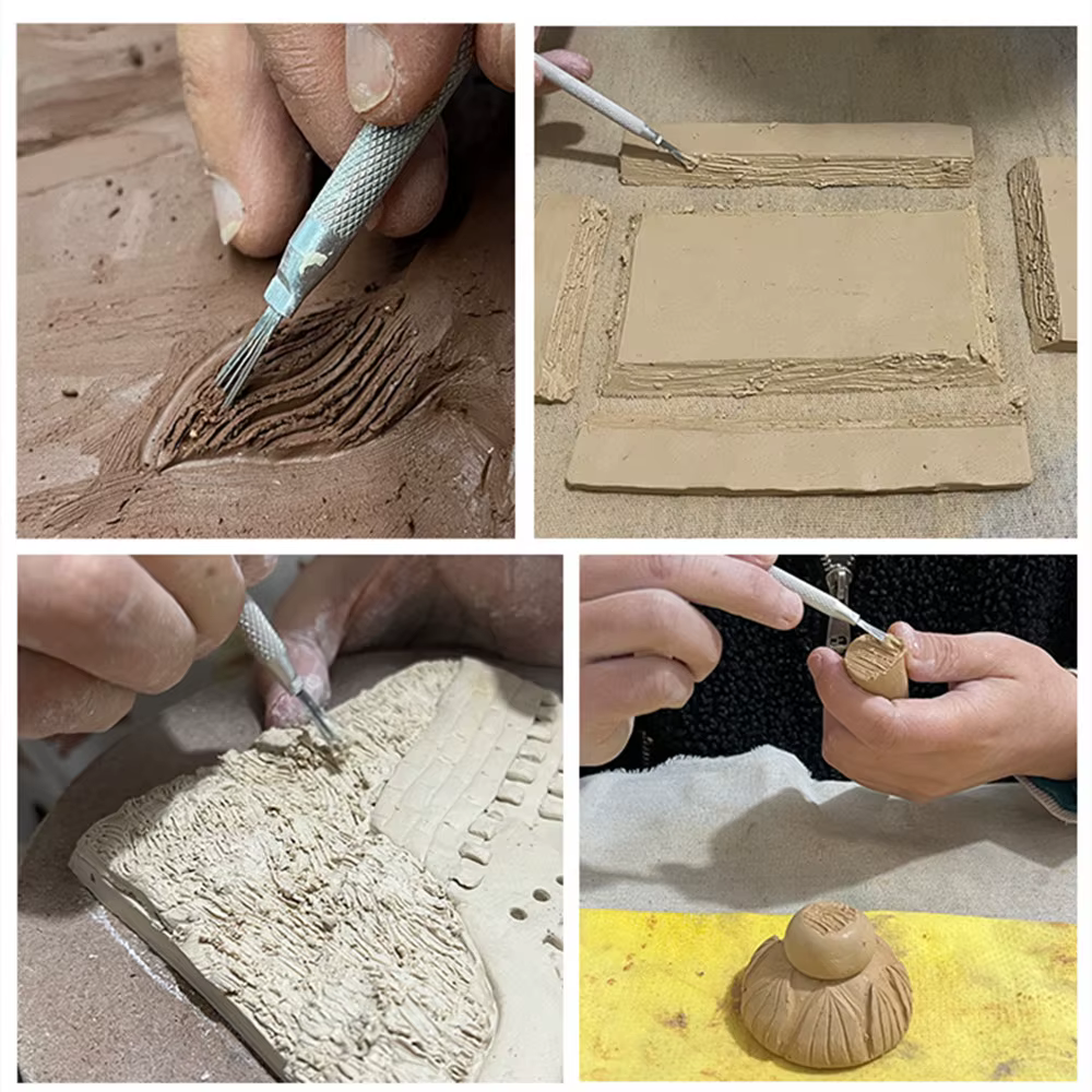 Brosse en acier pour la texture de la poterie, outil de rasage, grattoir à cheveux, artisanat en céramique, concepteurs de polymères, modélisation des nuits de boue, fabrication de liaison
