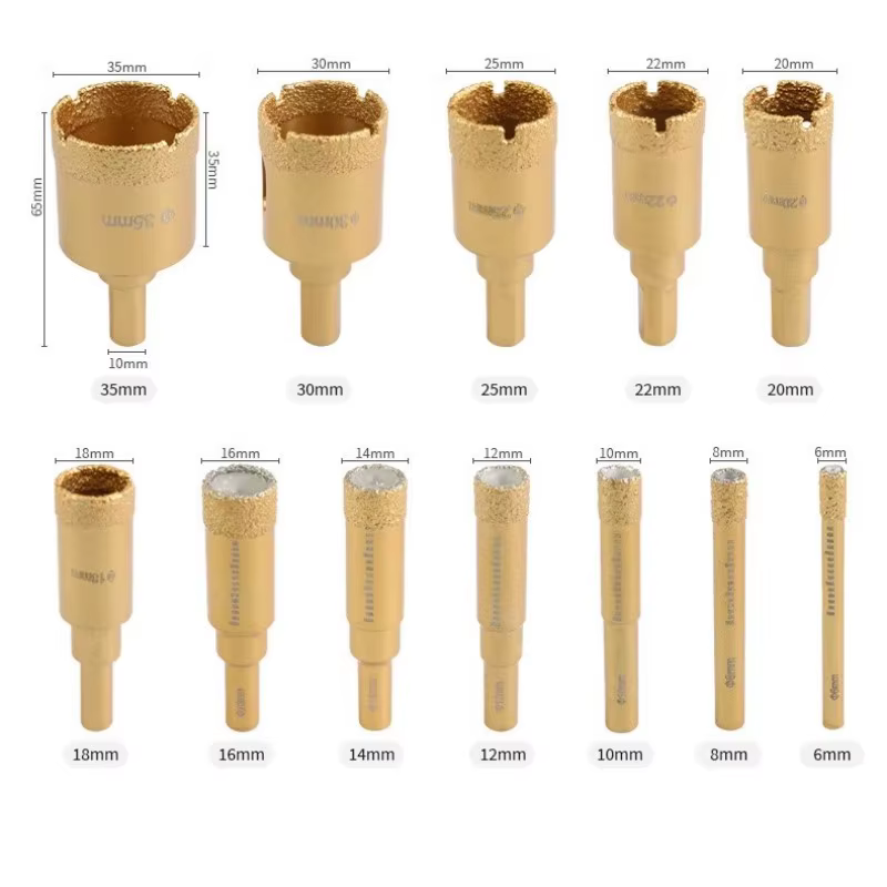 Kit de 12 forets diamantés brasés de 6-35 mm pour meuleuse d'angle, ouvre-trous, pour verre, marbre, granit, céramique, pierre