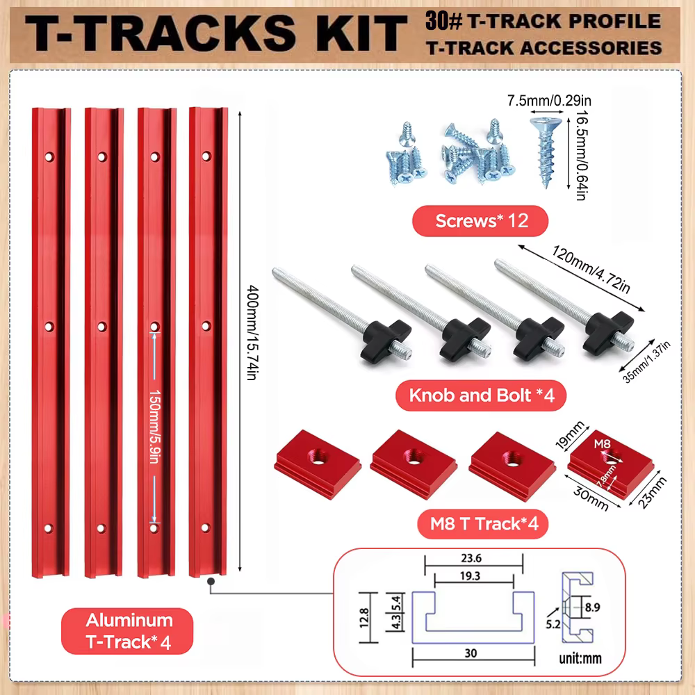 Travail du bois 30 # Kit de piste en T avec accessoires