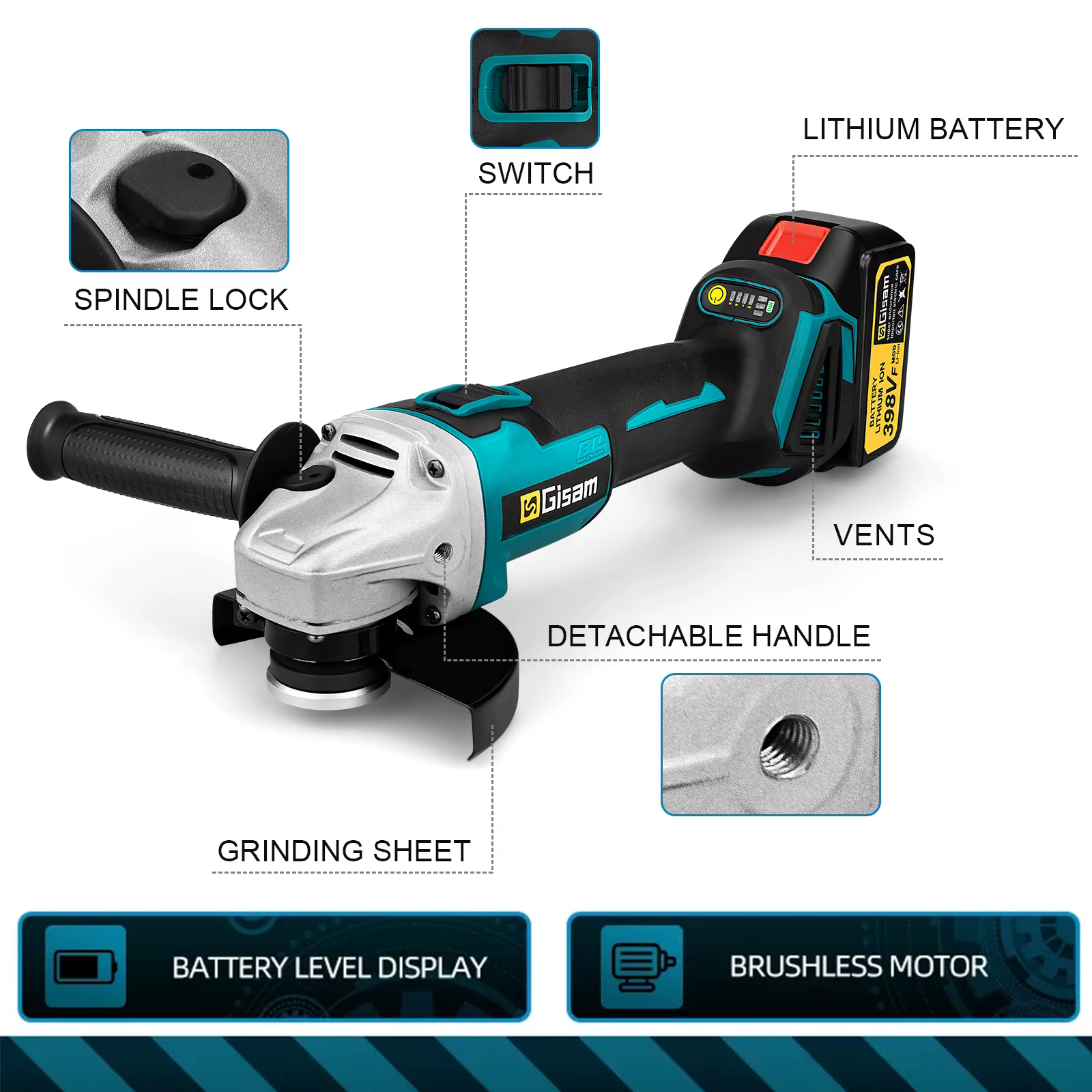 Gami 125mm M14 meuleuse d'angle sans brosse Machine de découpe