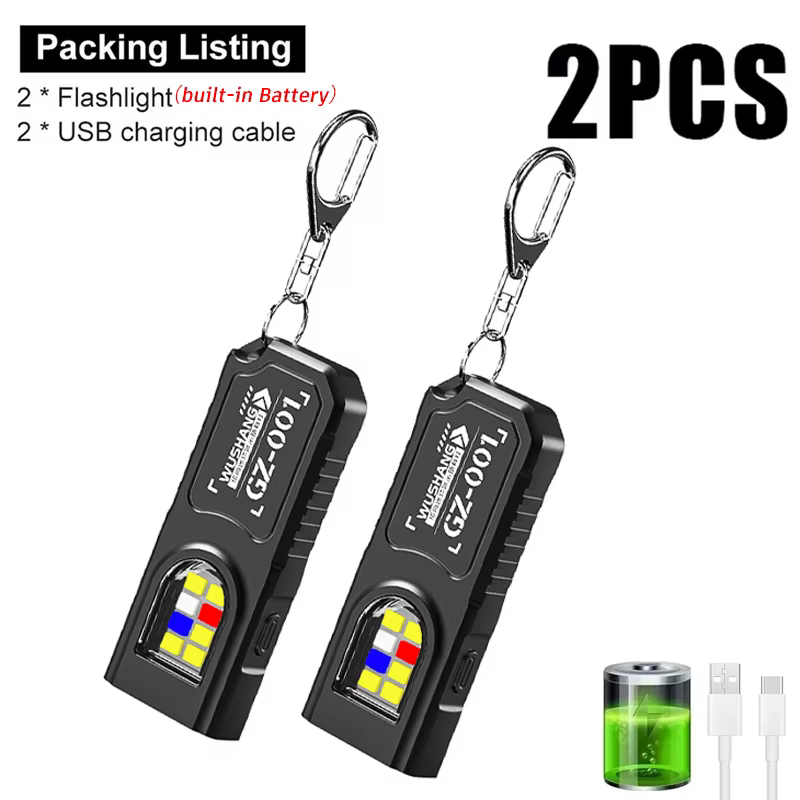 Porte-clés multifonctionnel avec lampe torche rechargeable par USB, mini lampe torche avec lumière de travail COB, porte-clés, lampe de poche pour le camping, la marche