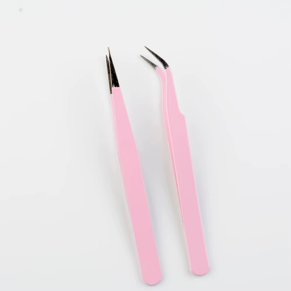 Pincettes en acier inoxydable pour Extension de cils, courbées, droites, Non magnétiques, outils de maquillage, vente en gros, 1 pièce